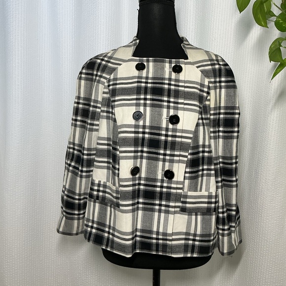 BANANA REPUBLIC FACTORY White/Black Plaid Double Breasted Jacket S Petite (PM) - Picture 3 of 8